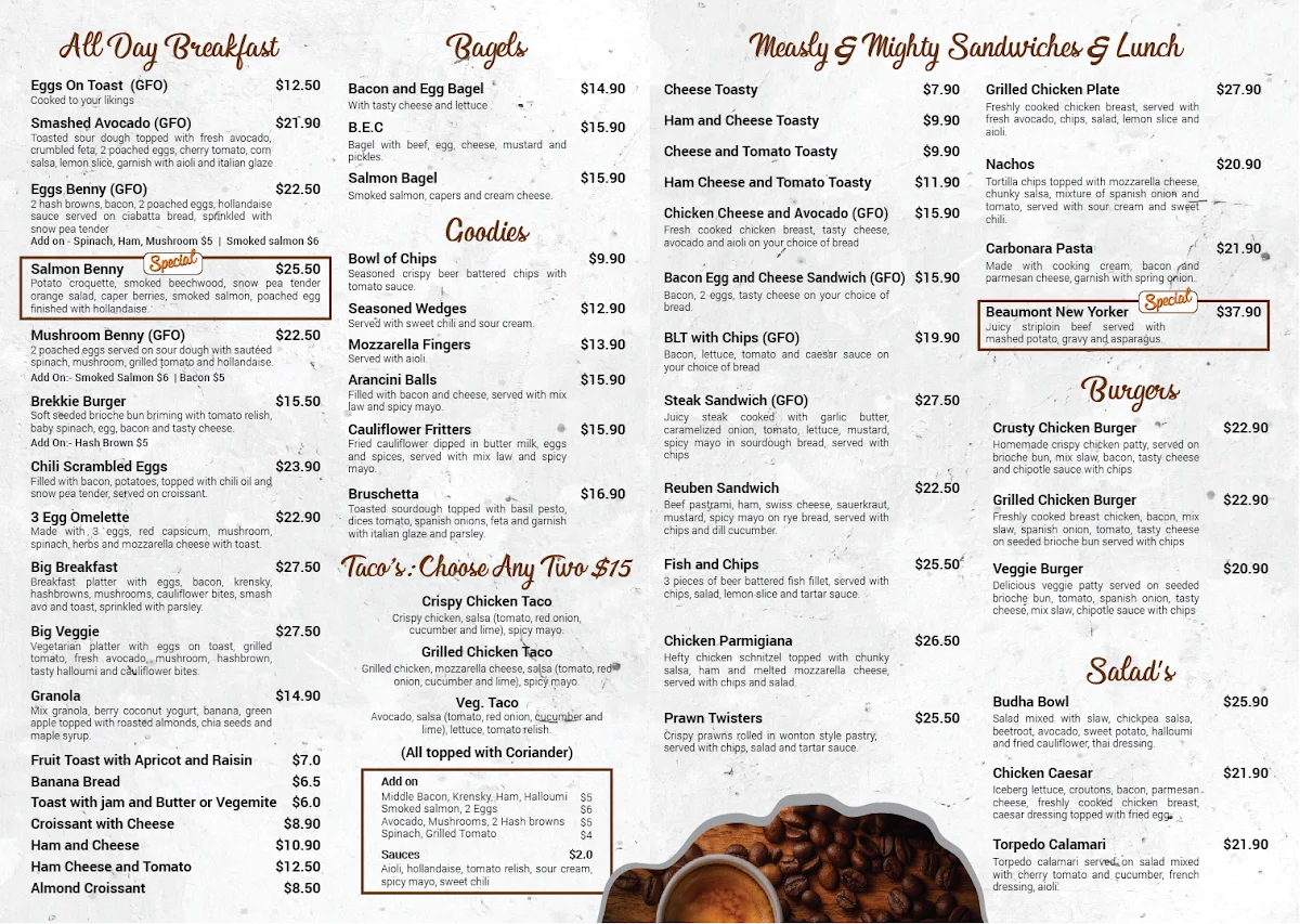 Menu, Espresso emporium