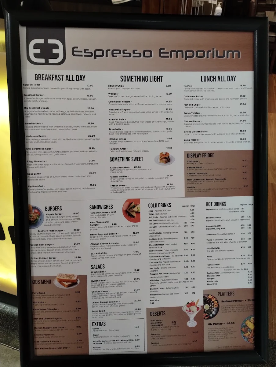 Menu, Espresso emporium