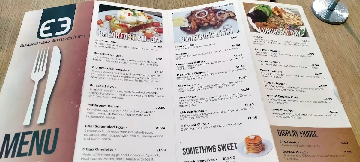 Menu, Espresso emporium