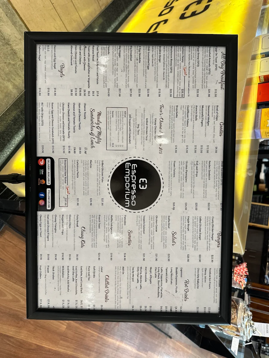 Menu, Espresso emporium