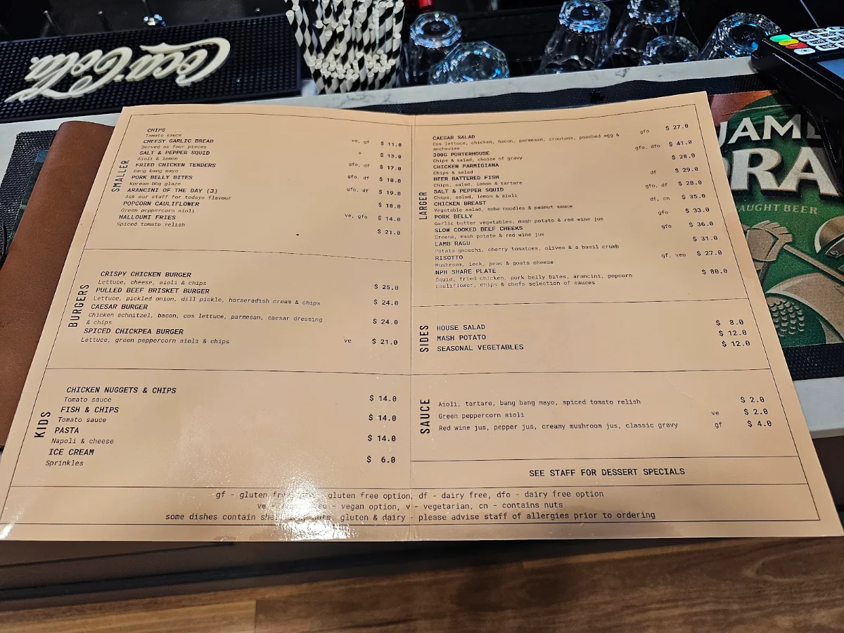 Menu, Northern Public House