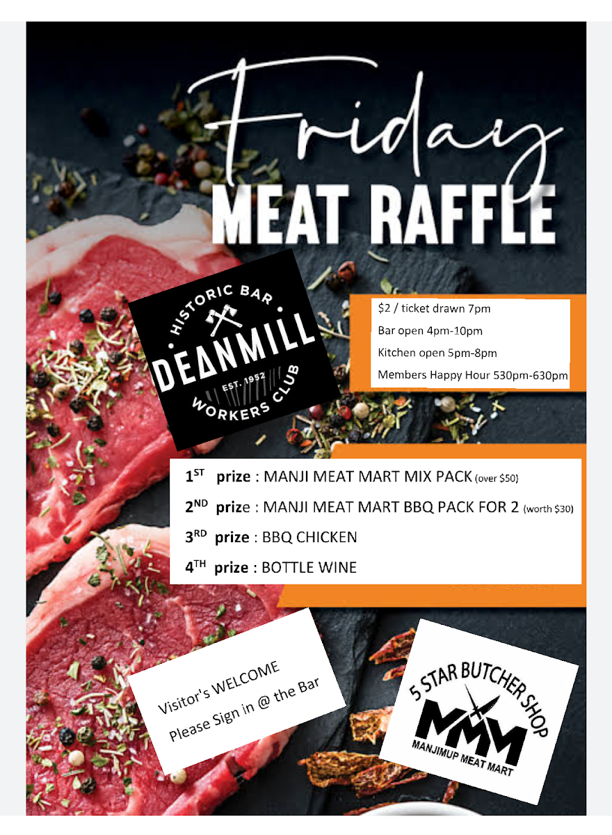 Menu, Deanmill workers club Inc & Club 52 Restaurant