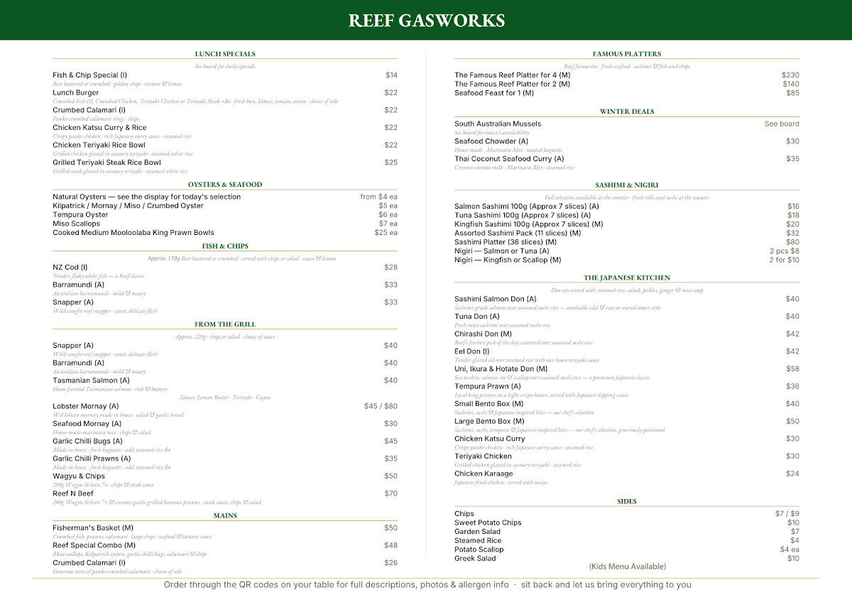 Menu, Reef Gasworks