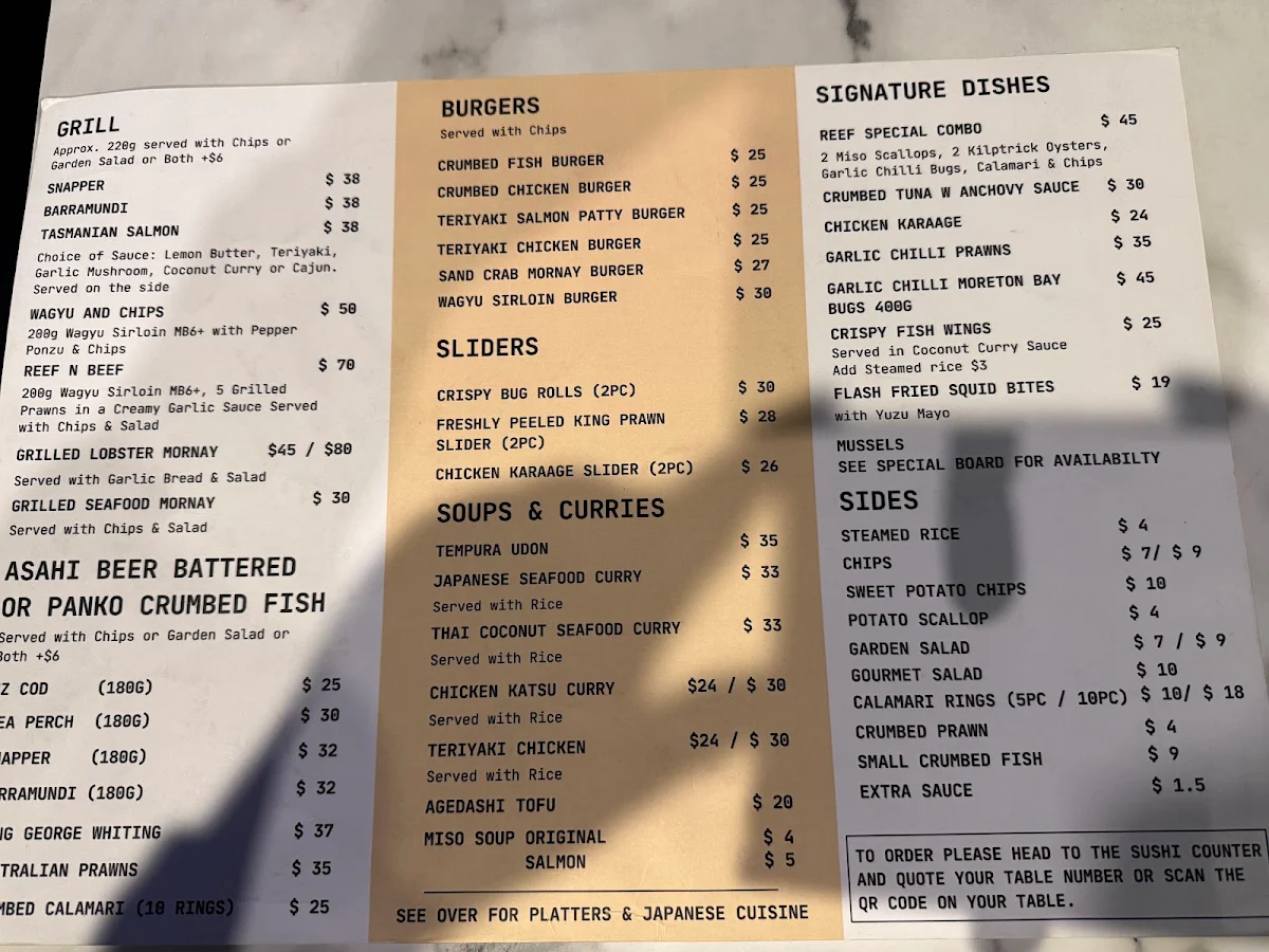Menu, Reef Gasworks