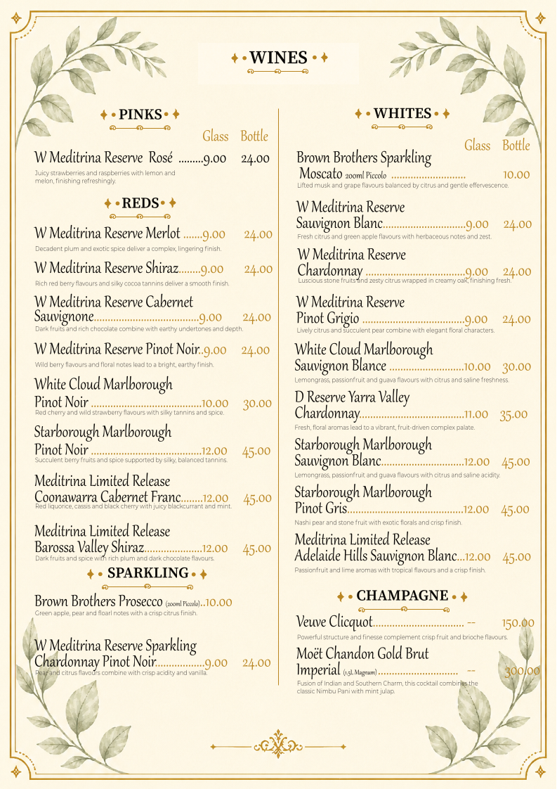 Menu, Qabila Restaurant & Bar