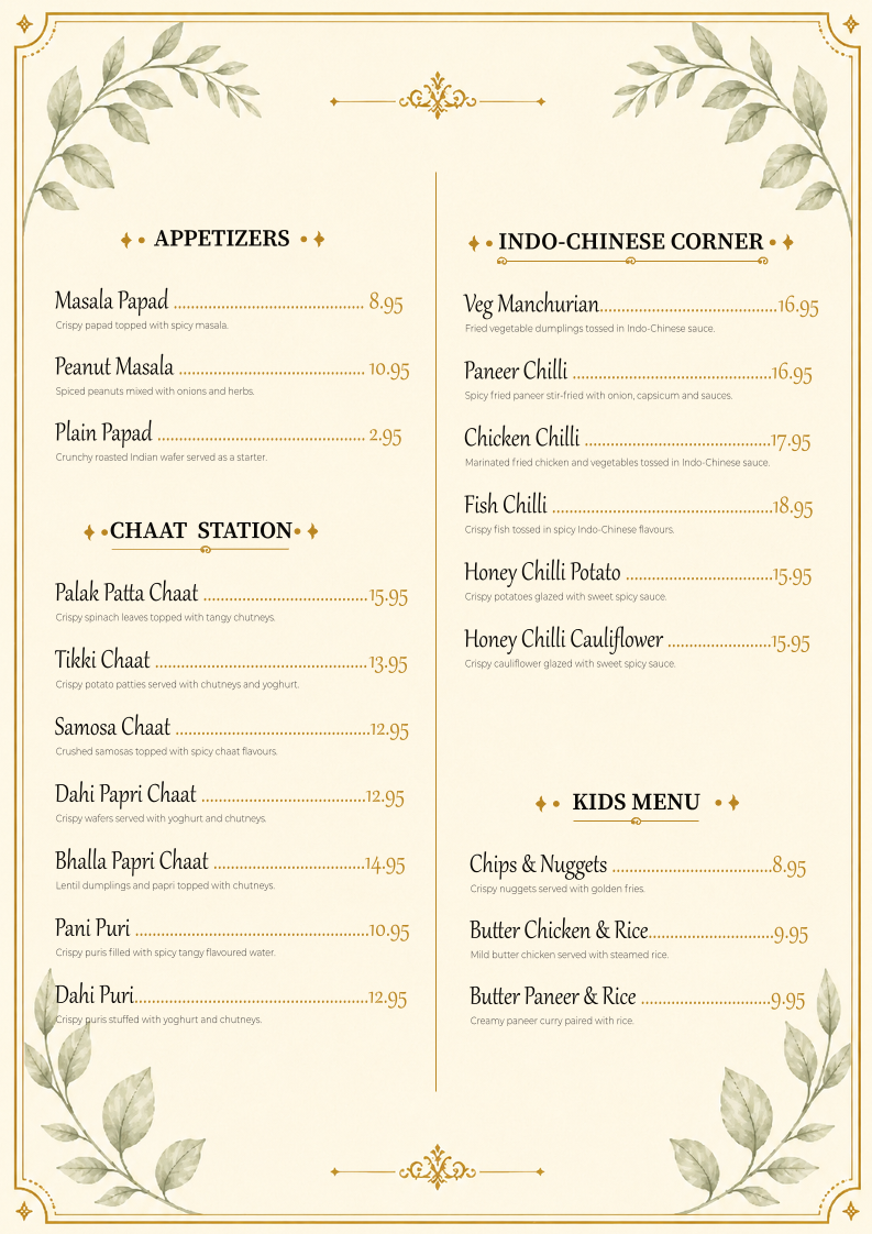 Menu, Qabila Restaurant & Bar