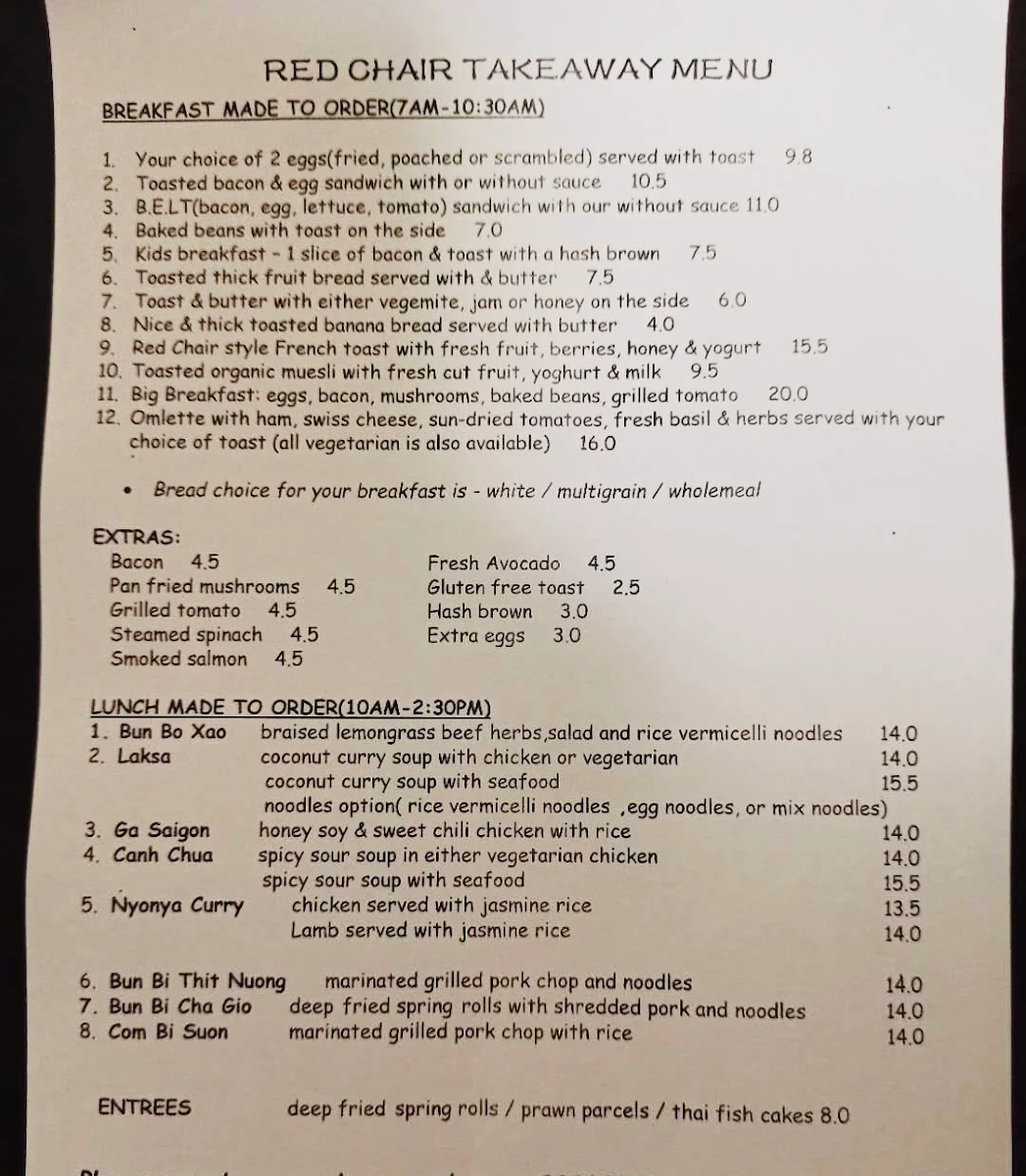 Menu, The Red Chair