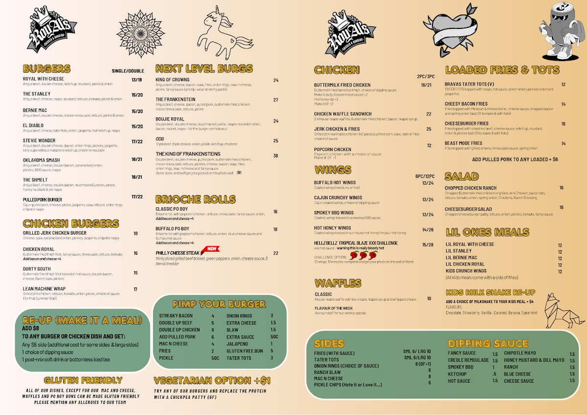 Menu, RoyAl's Chicken and Burgers