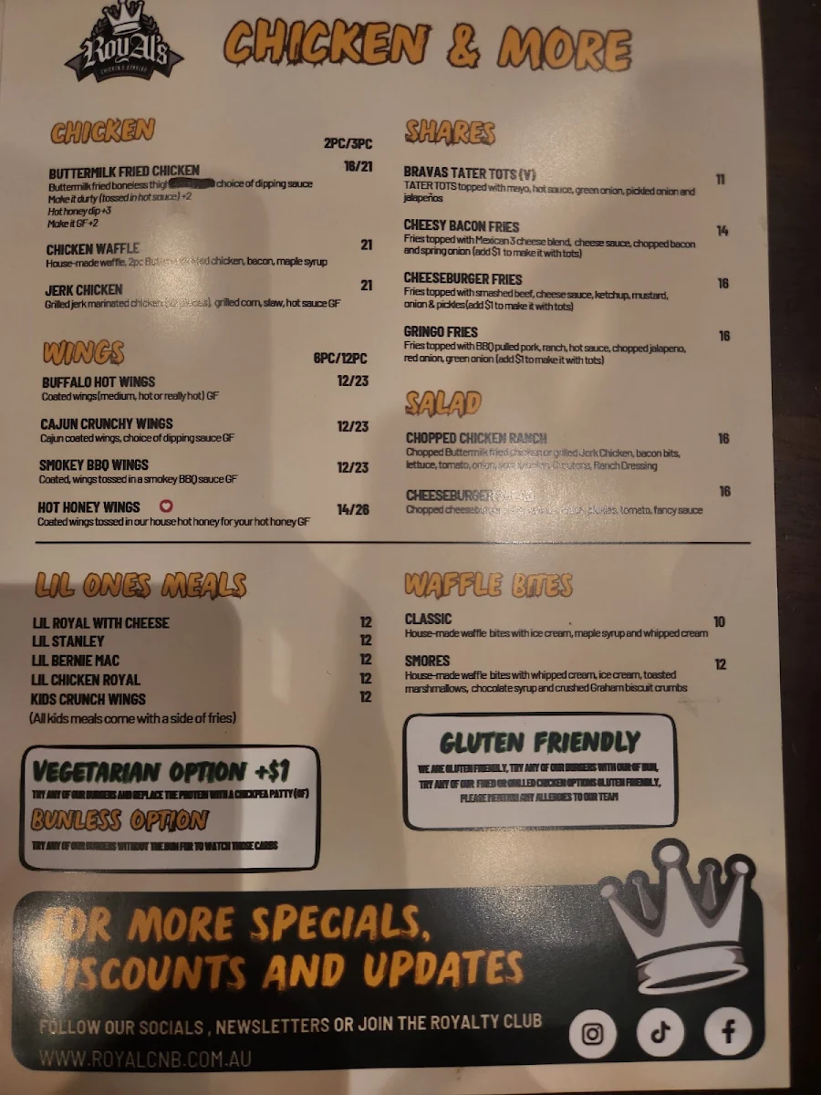 Menu, RoyAl's Chicken and Burgers