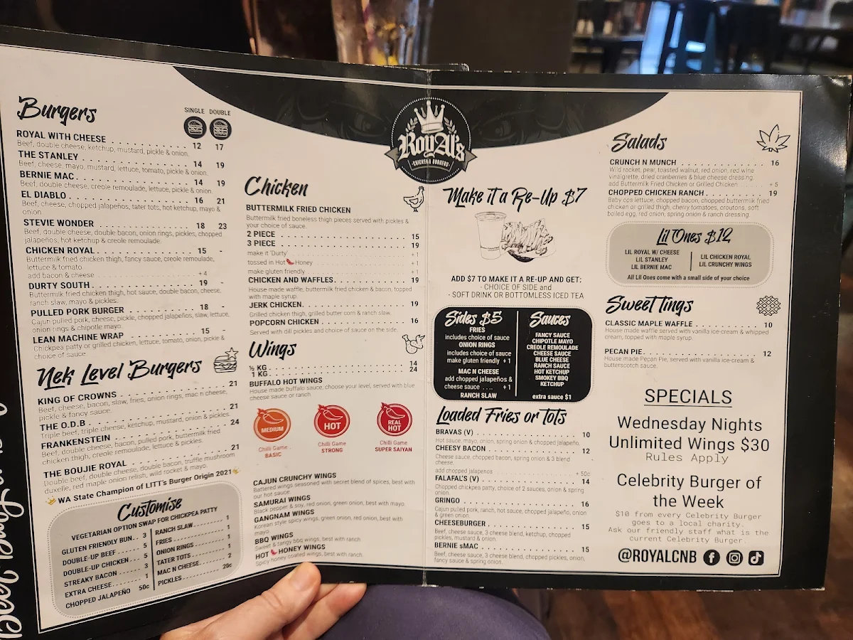 Menu, RoyAl's Chicken and Burgers