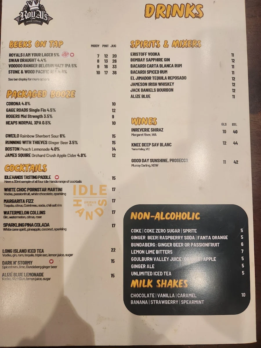 Menu, RoyAl's Chicken and Burgers