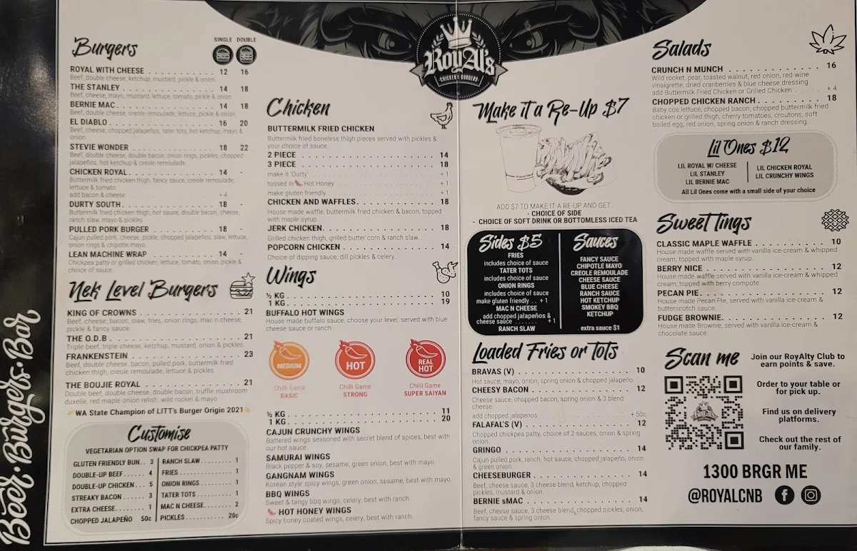 Menu, RoyAl's Chicken and Burgers