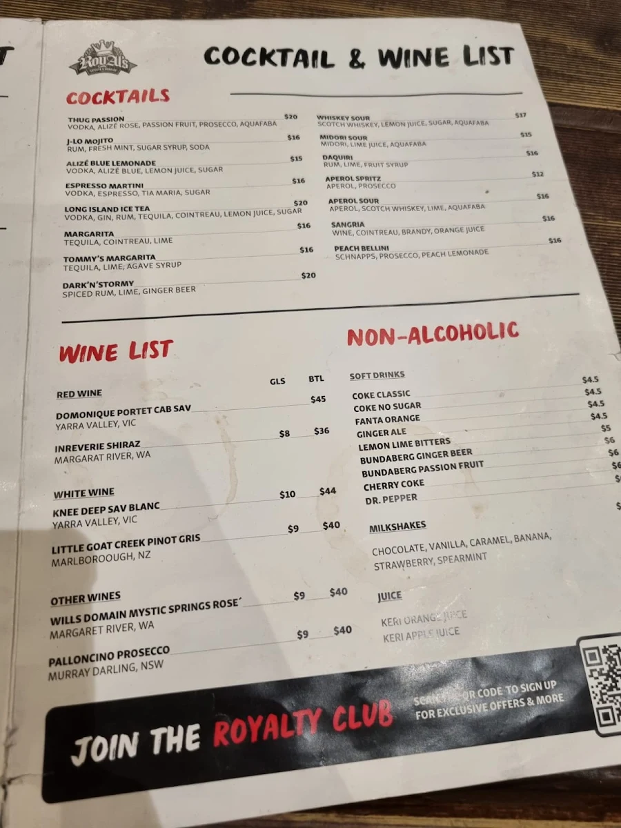 Menu, RoyAl's Chicken and Burgers