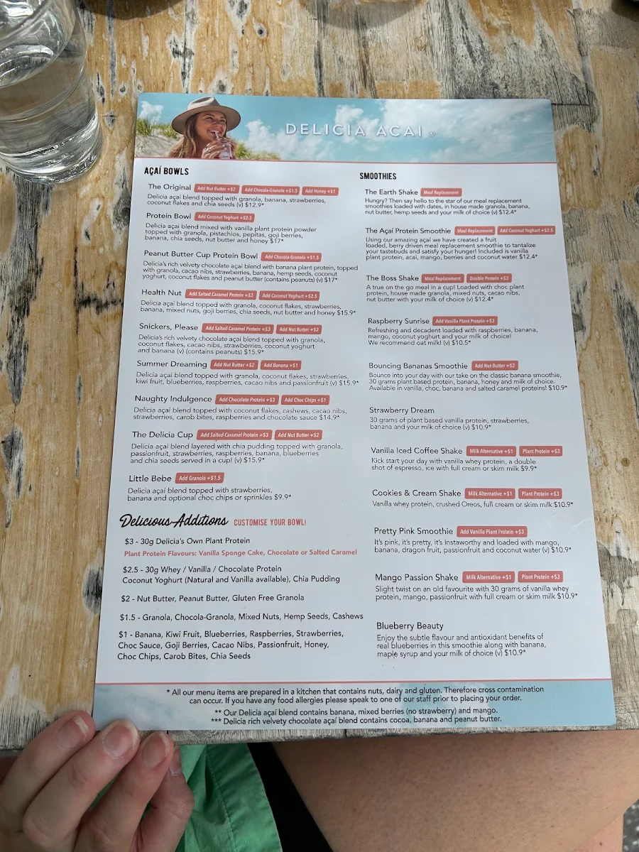 Menu, Delicia Acai + Protein Bar Elizabeth