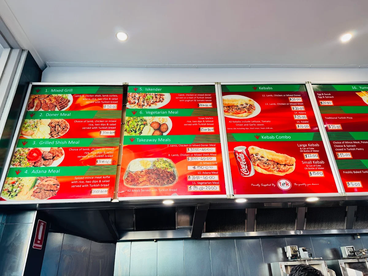 Menu, Melbourne Kebab Station