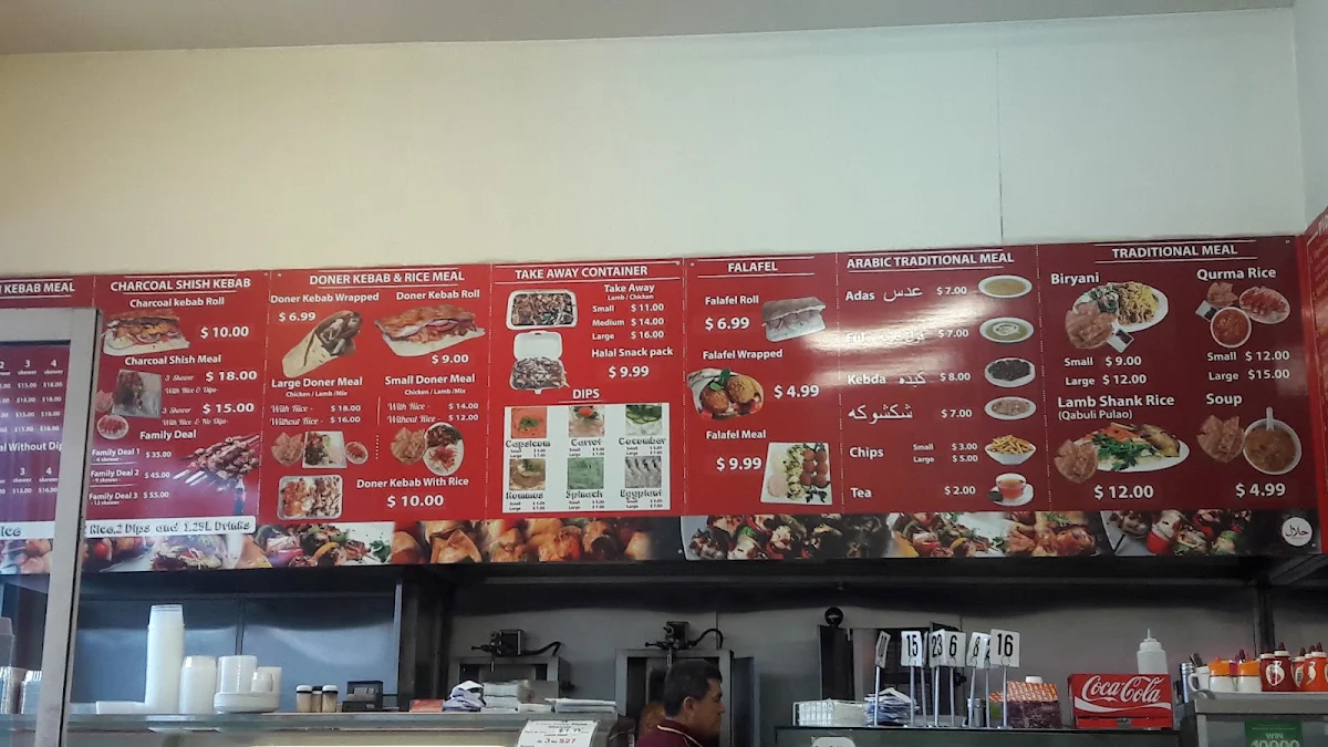 Menu, Melbourne Kebab Station