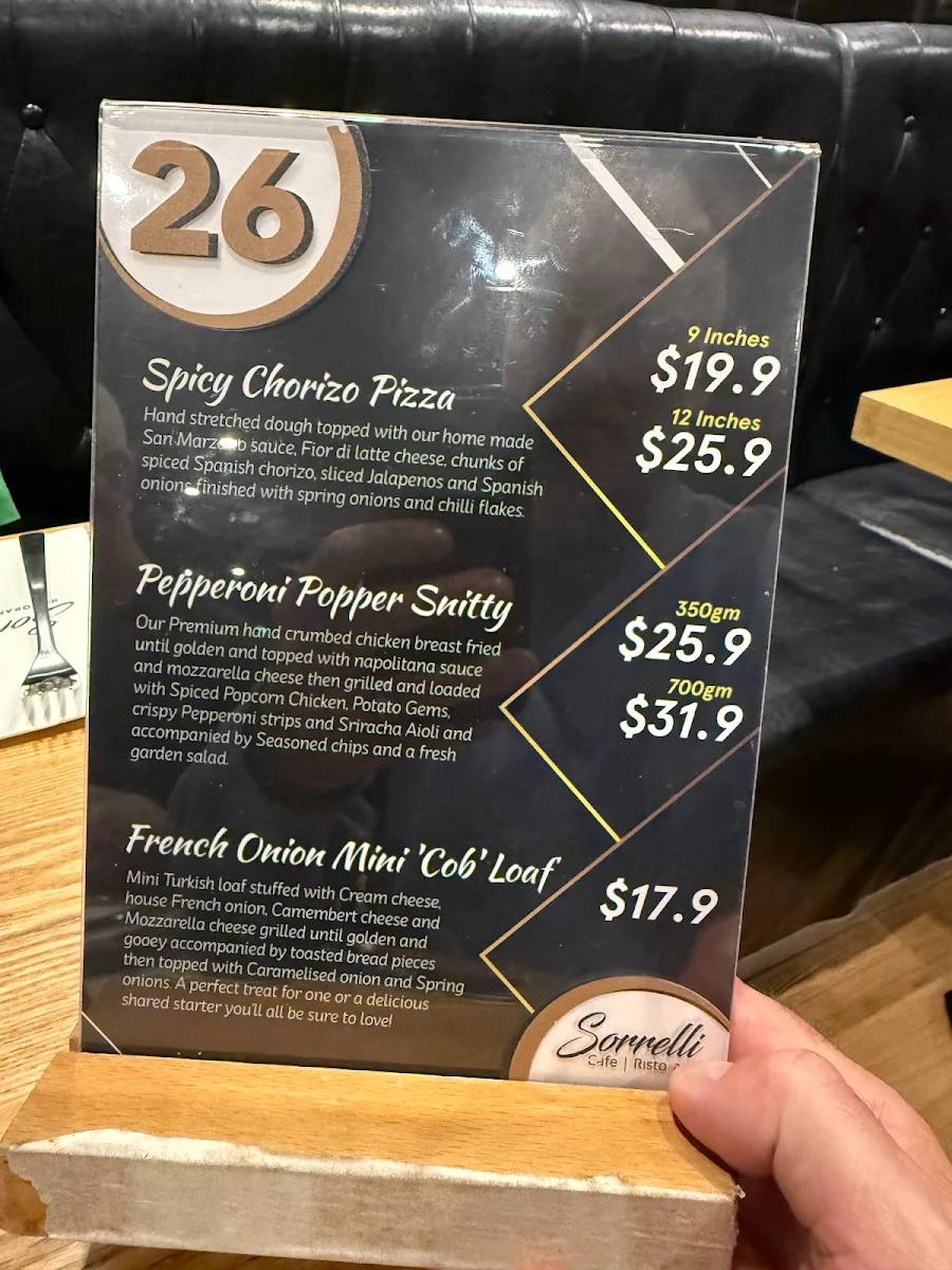 Menu, Sorrelli Cafe Ristorante