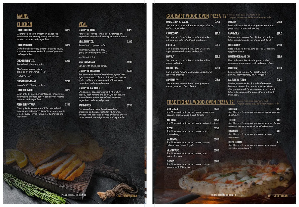 Menu, Sorrelli Cafe Ristorante