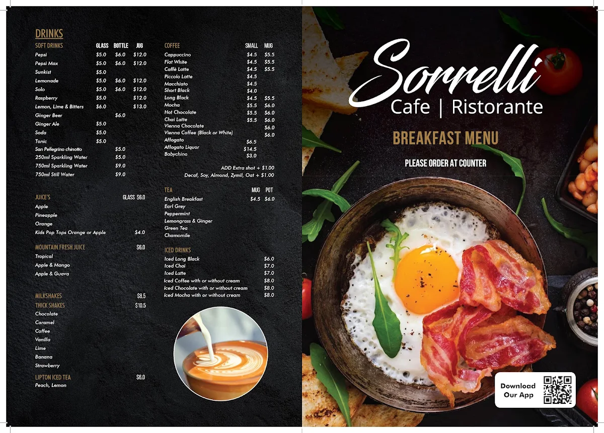 Menu, Sorrelli Cafe Ristorante