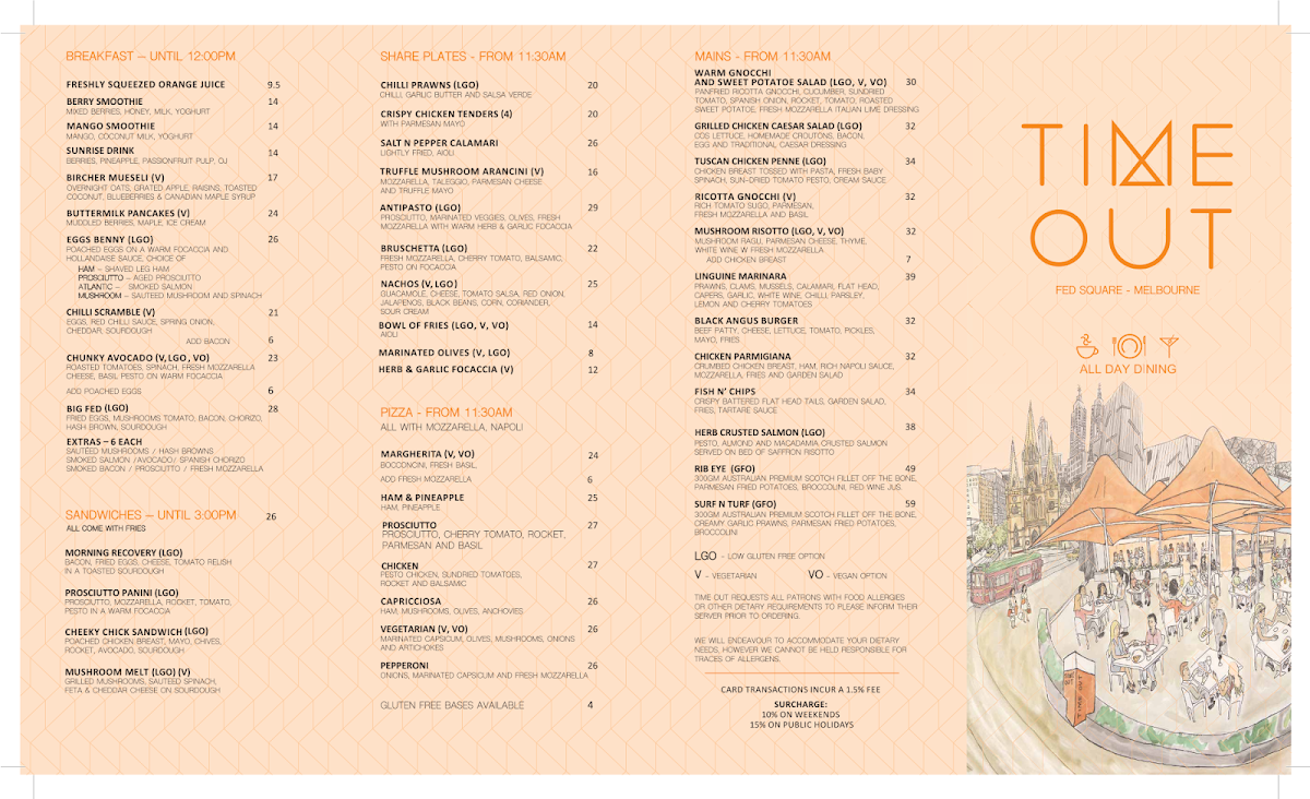 Menu, Time Out Fed Square