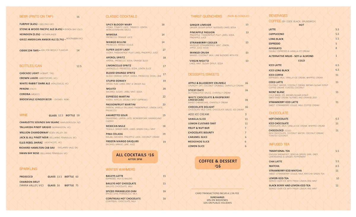 Menu, Time Out Fed Square