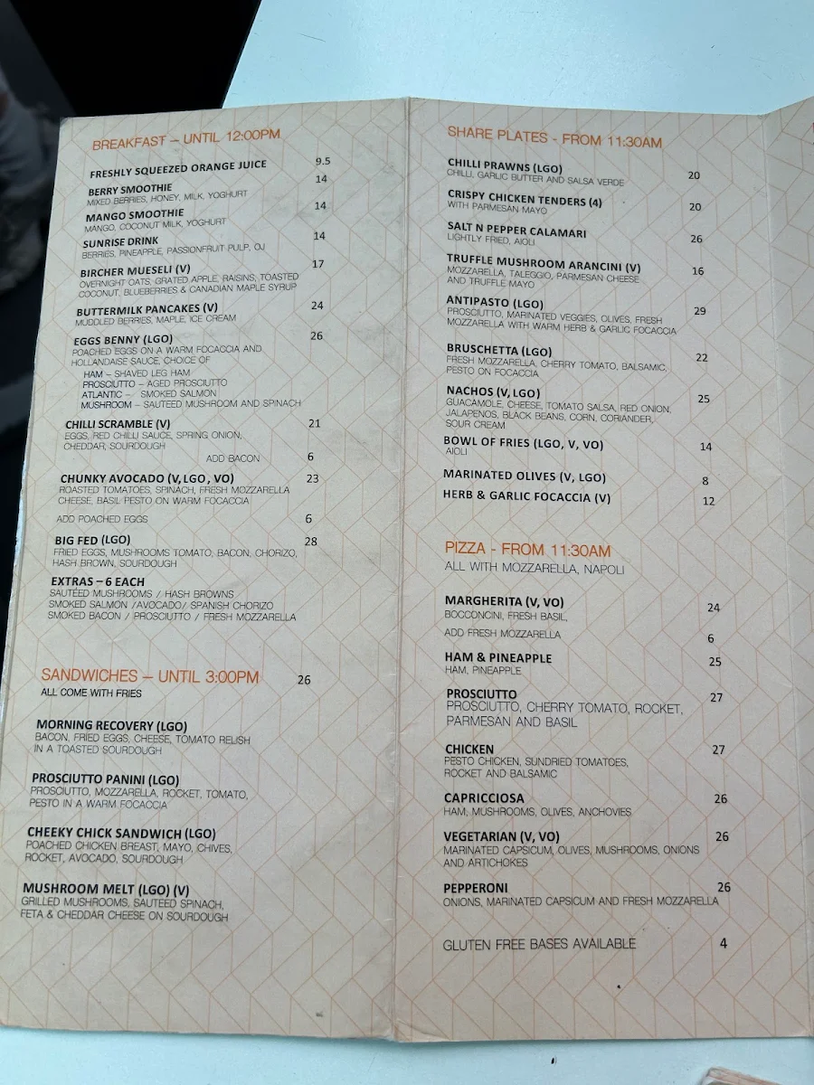 Menu, Time Out Fed Square