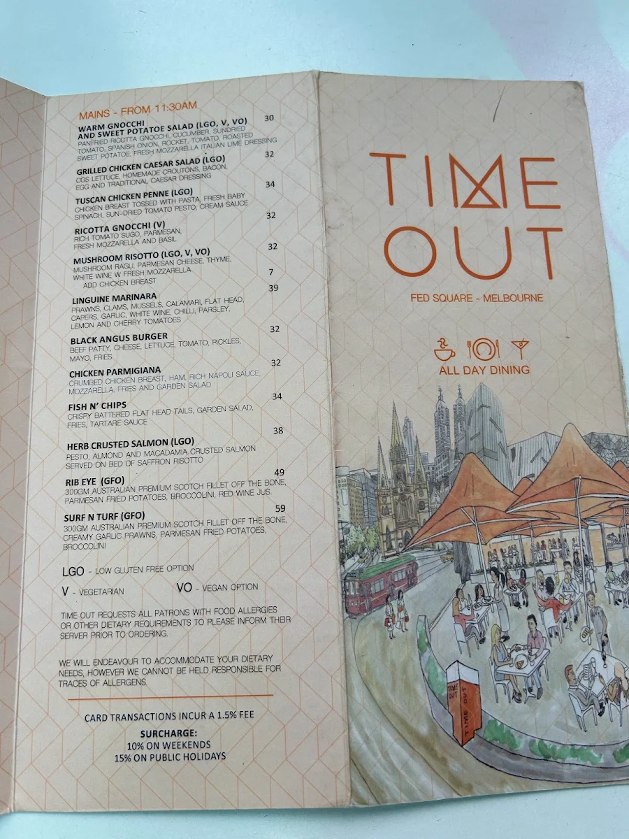 Menu, Time Out Fed Square