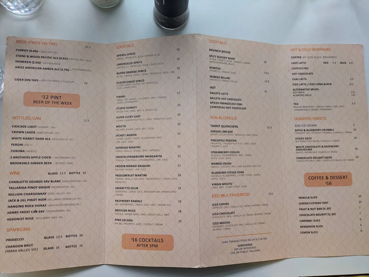 Menu, Time Out Fed Square
