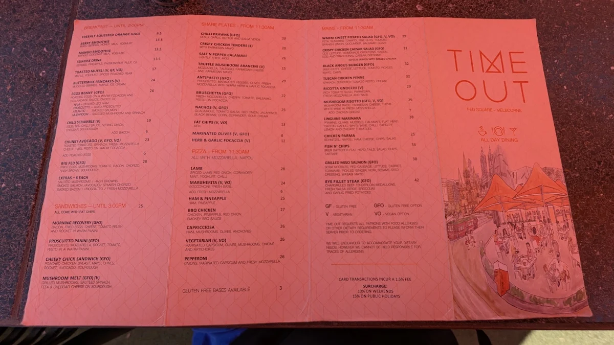 Menu, Time Out Fed Square