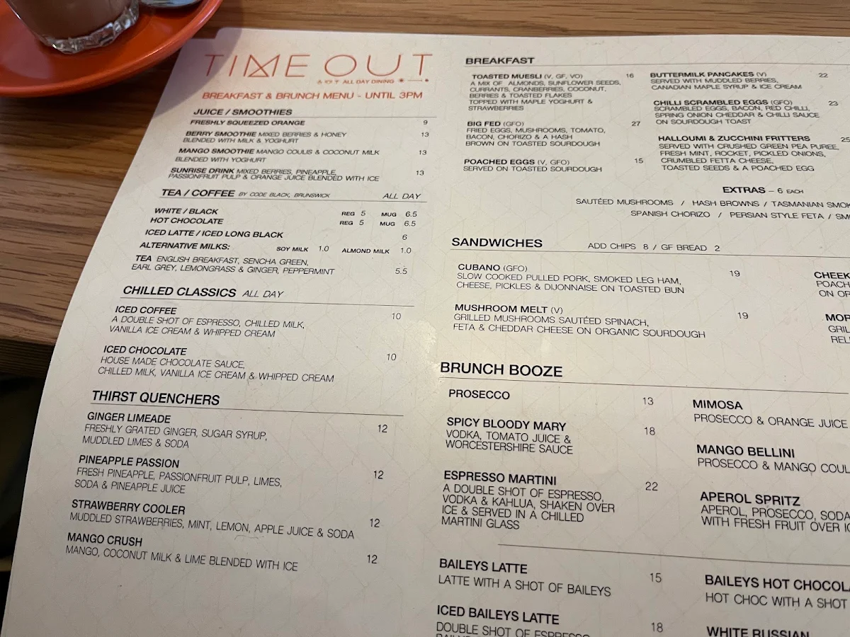 Menu, Time Out Fed Square