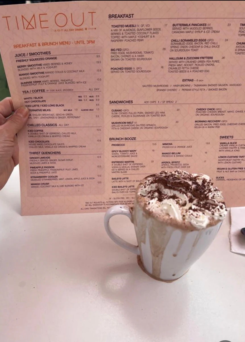 Menu, Time Out Fed Square