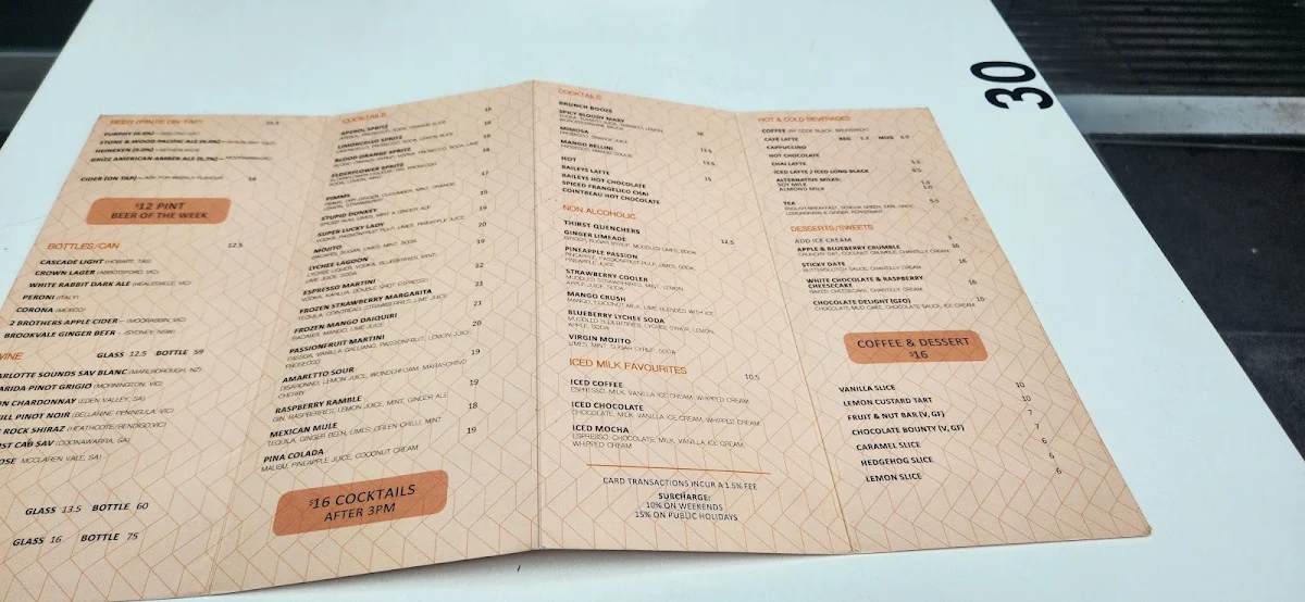 Menu, Time Out Fed Square