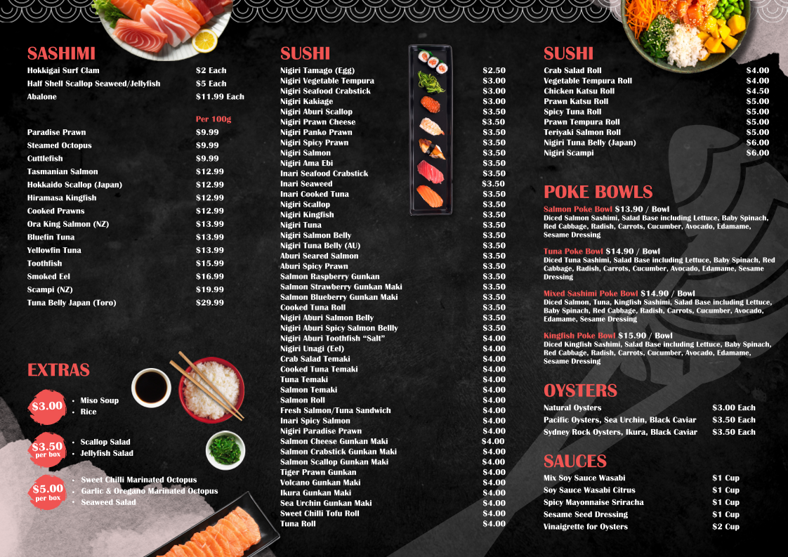 Menu, Get Sashimi Bondi