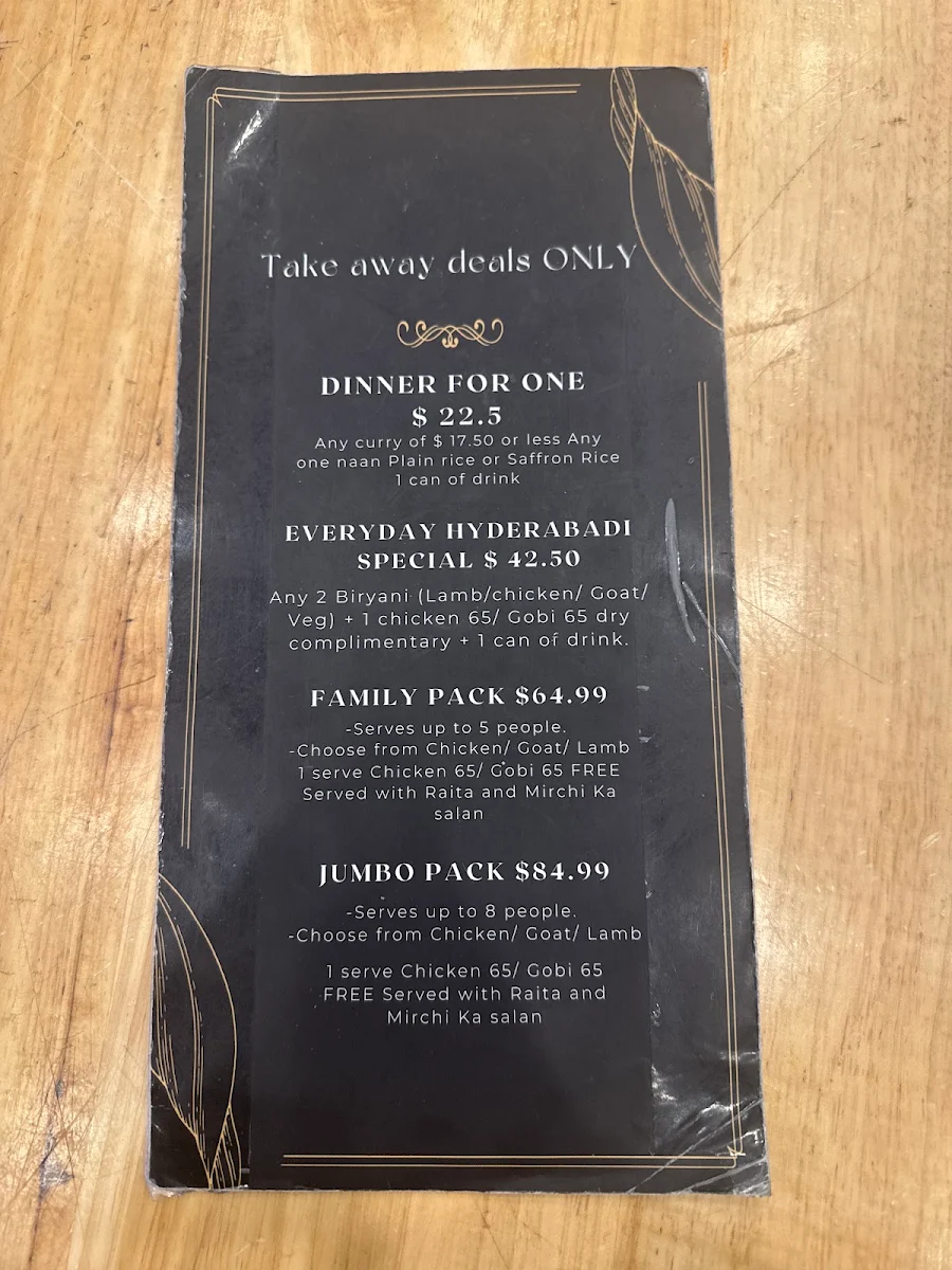 Menu, Biryani House