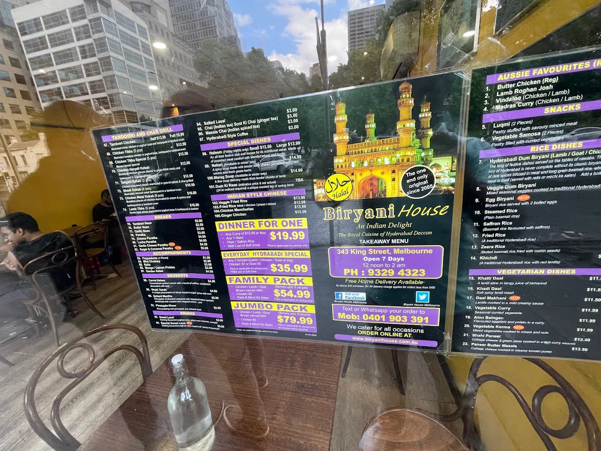 Menu, Biryani House