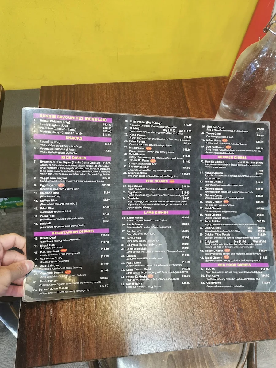 Menu, Biryani House