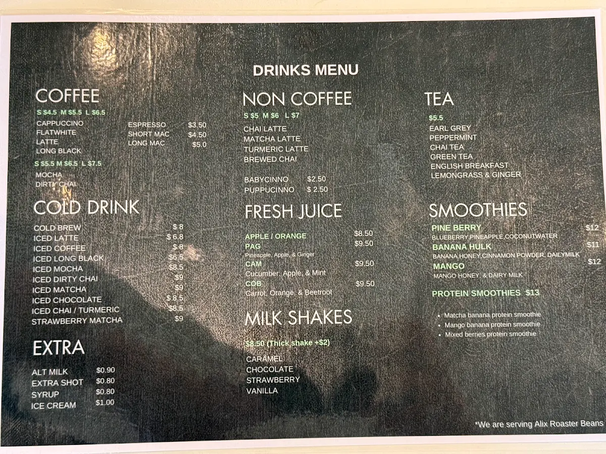 Menu, Hallowed grounds cafe carseldine