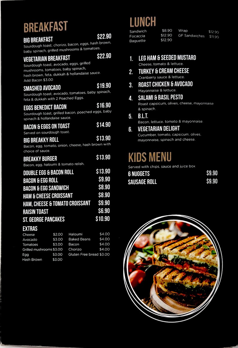 Menu, St George's Bakehouse - Murray Bridge