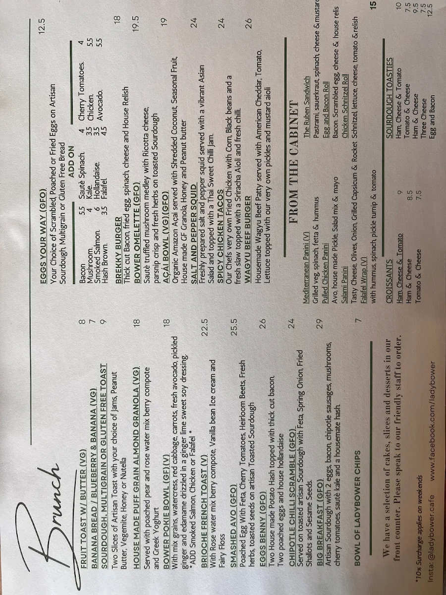 Menu, Lady Bower Cafe