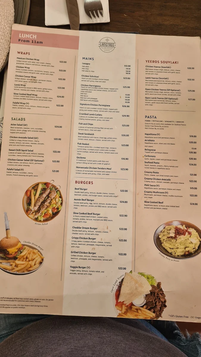 Menu, Langtree Cafe