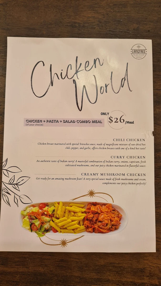 Menu, Langtree Cafe