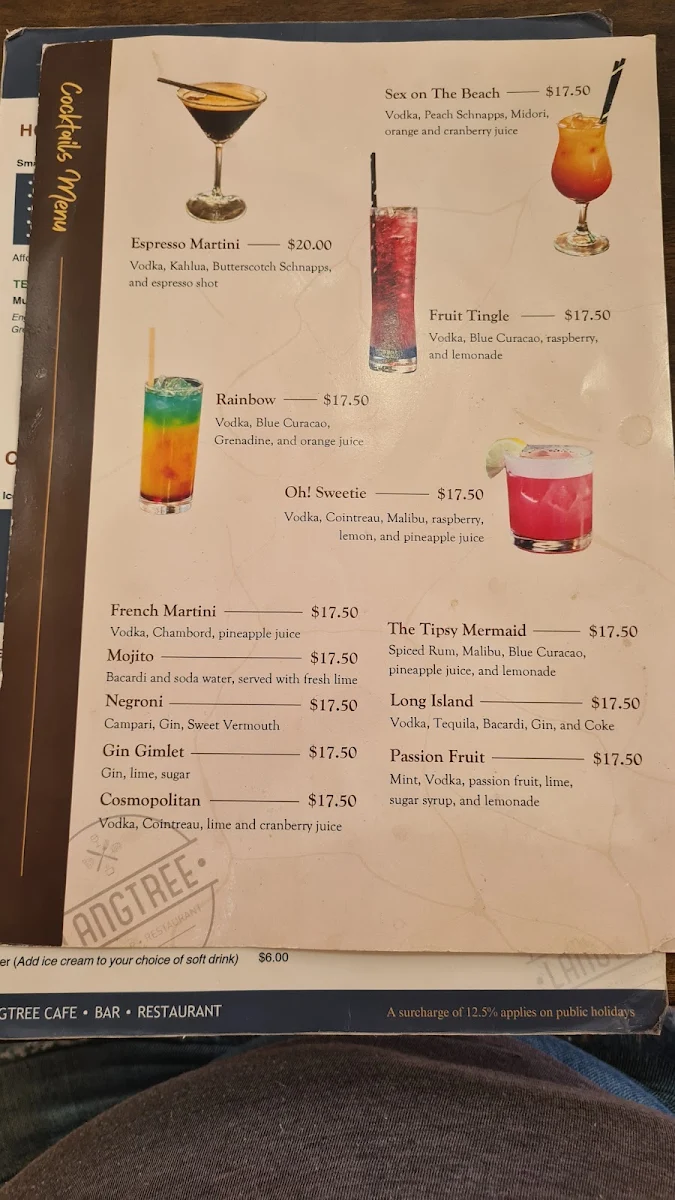Menu, Langtree Cafe