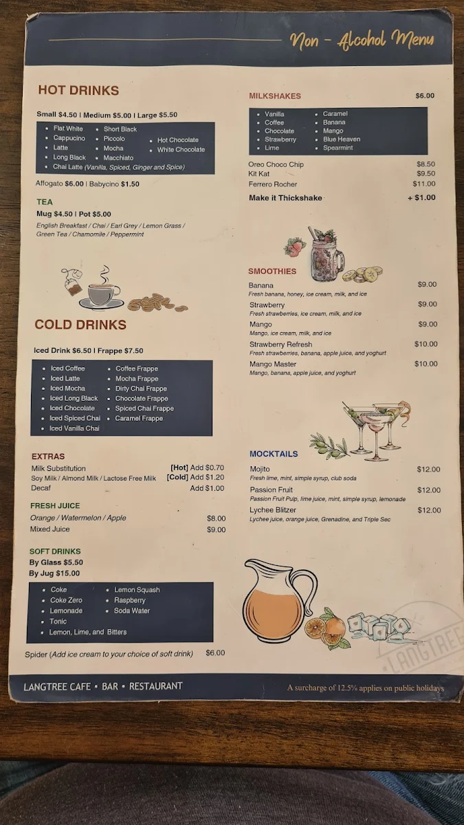 Menu, Langtree Cafe