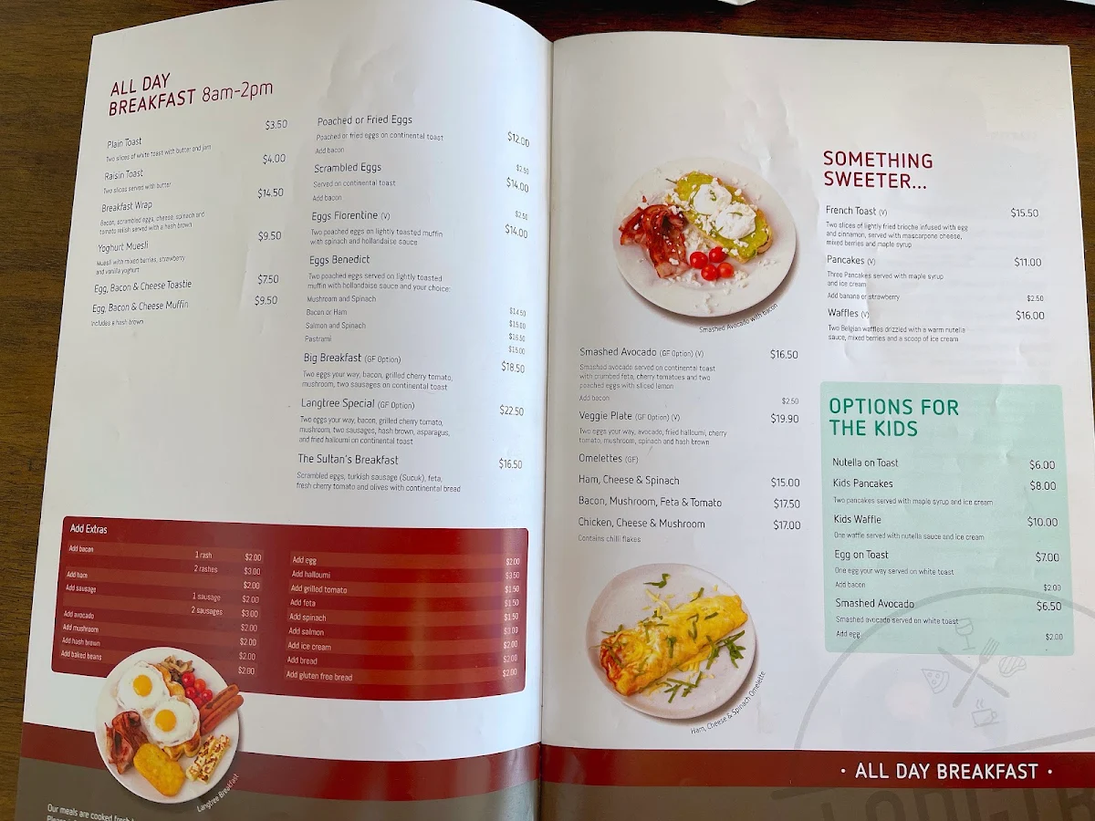 Menu, Langtree Cafe