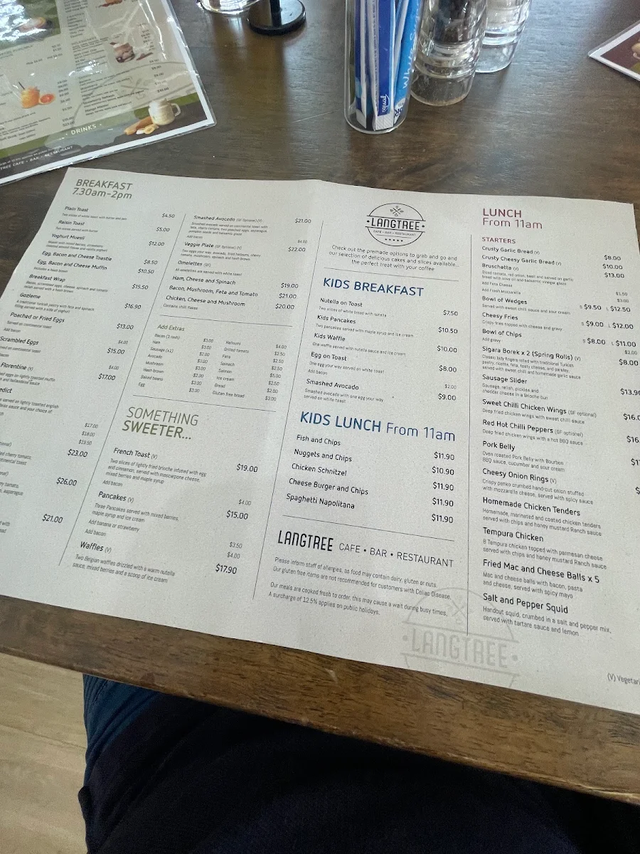 Menu, Langtree Cafe