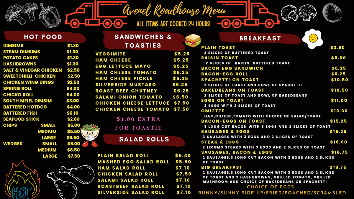 Menu, Avenel Roadhouse