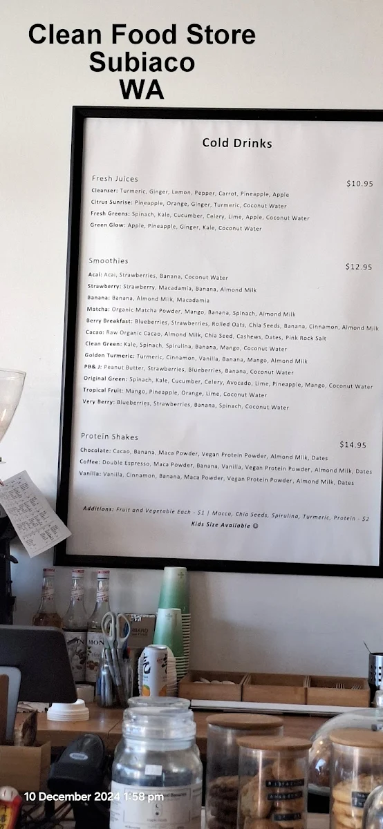 Menu, The Clean Food Store