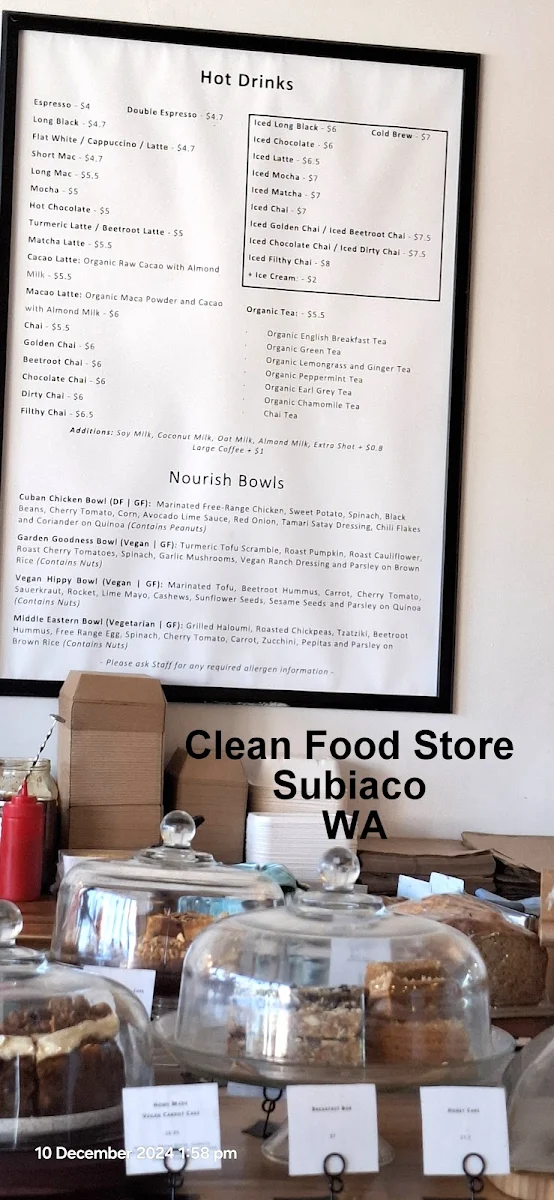 Menu, The Clean Food Store