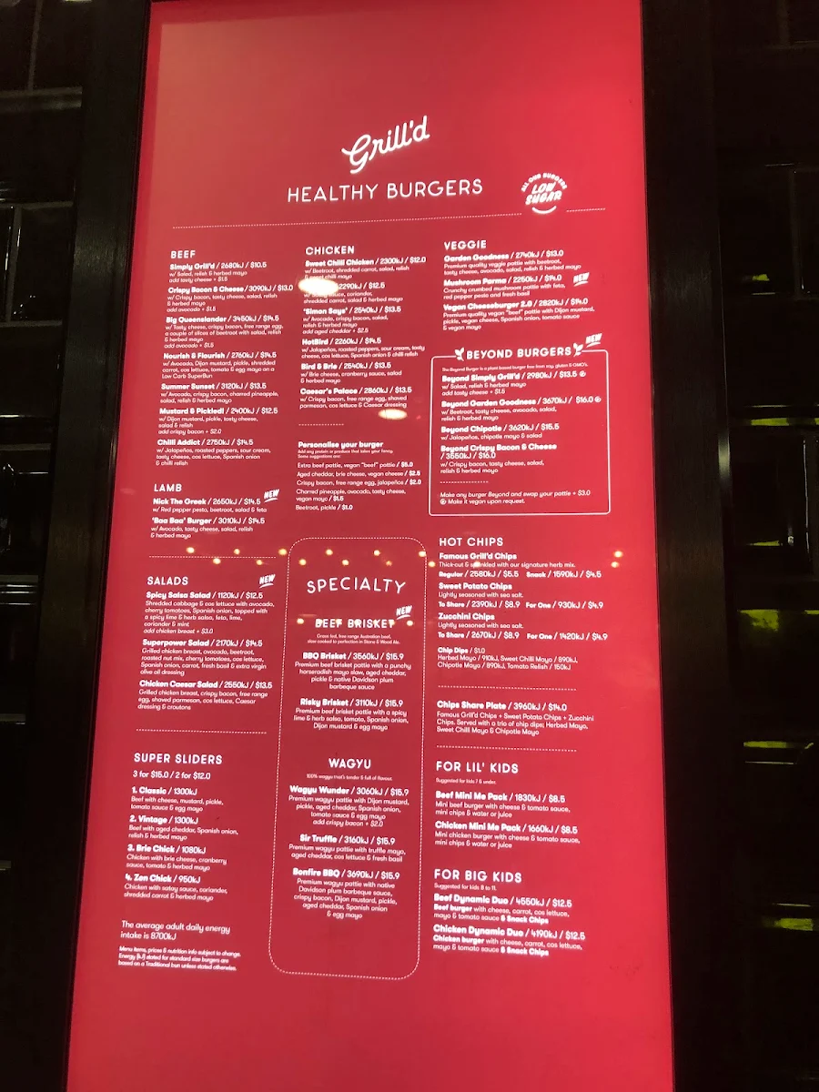 Menu, Grill'd Burgers - Toowong