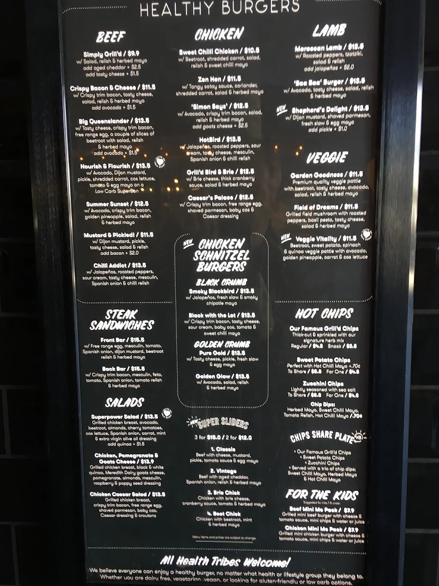 Menu, Grill'd Burgers - Toowong